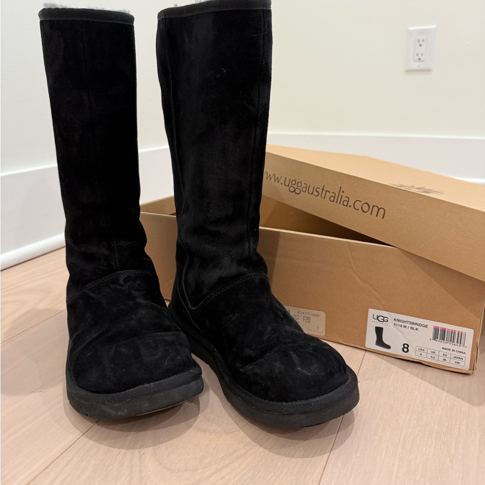 UGG Australia Knightsbridge Tall Black Suede Boots Women’s Size 8 EU 39
